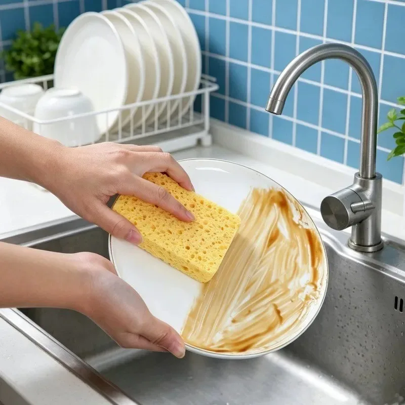 1/5/10 Pcs Natural Wood Pulp Cotton Scouring Pad Dishwashing Sponge Block Magic Wiping Powerful Cleaning and Stain Removal