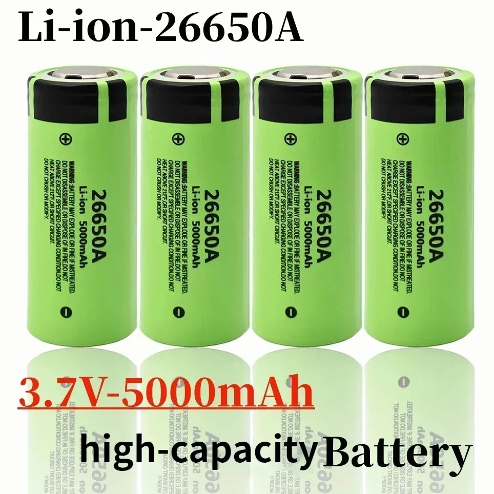 Batteria al litio 26650A 3.7V 5000mah Batteria ricaricabile per torcia a luce forte ad alta capacità