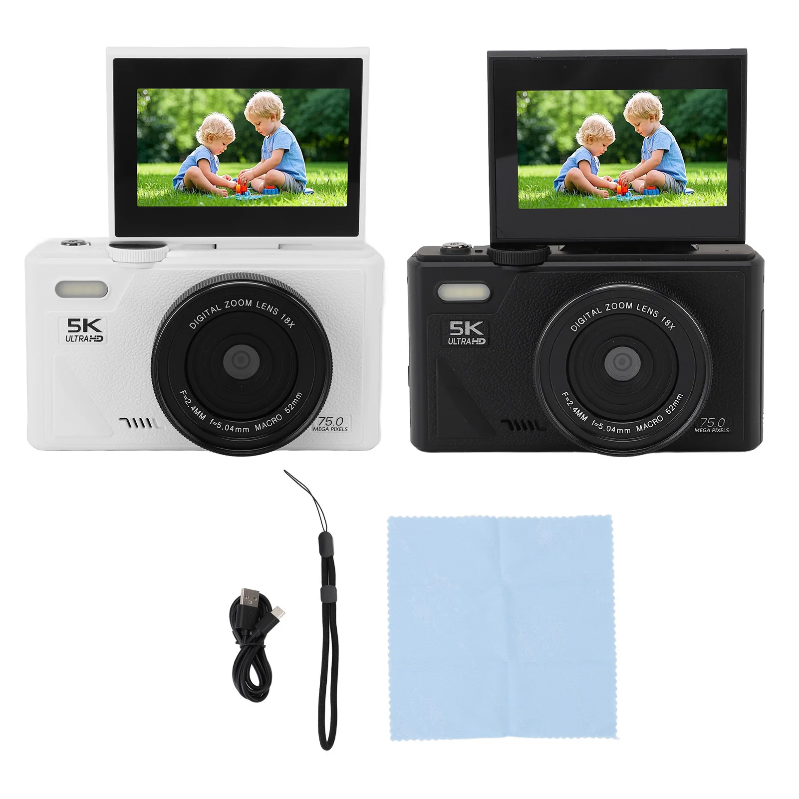 

Цифровая беззеркальная камера с автофокусом, цифровая камера, 3-дюймовый экран, стабилизация изображения, 5K, 75MP HD с USB-кабелем для фотографии