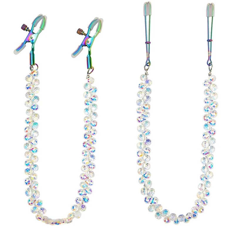 Colorful Crystal Nipple Clamps With Chain Set Woman Metal Nipple Clips Set Breast Bondage Restraint Slave Female Sex Toy