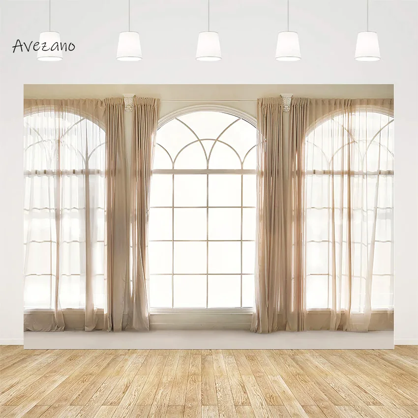 

Avezano Background Photography Indoor Retro Window Cream Curtain Scenery Wedding Portrait Backdrop Photo Studio Decor Photozone