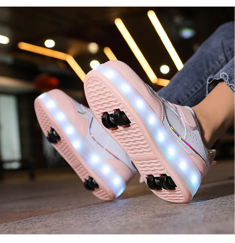 Rollschuh-Schuhe für Kinder, Jungen und Mädchen, blinkendes Licht, 4-Rad-Rollschuhe, LED-Licht, leuchtende Turnschuhe, Outdoor-Freizeitschuhe für Kinder – Detail 9