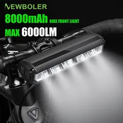 NEWBOLER Bicycle Light Front 6000Lumen Bike Light 8000mAh Waterproof Flashlight USB Charging MTB Road Cycling Lamp Accessories