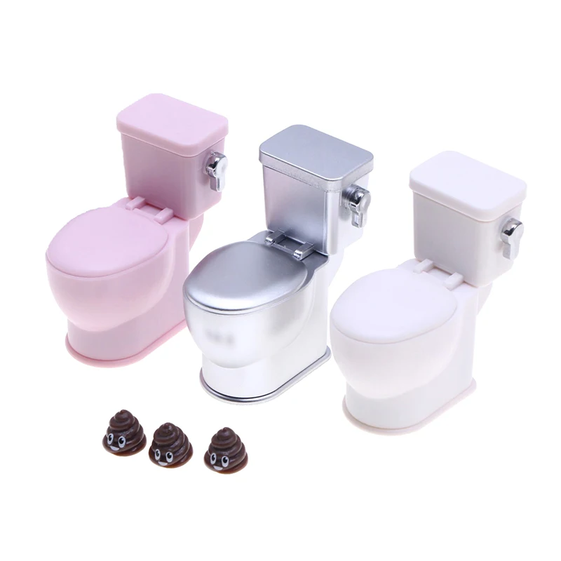 1PC 1:12 Dollhouse Miniature Simulation Toilet W/Poo Flushing Sound Bathroom Model Decor Toy Doll House Accessories