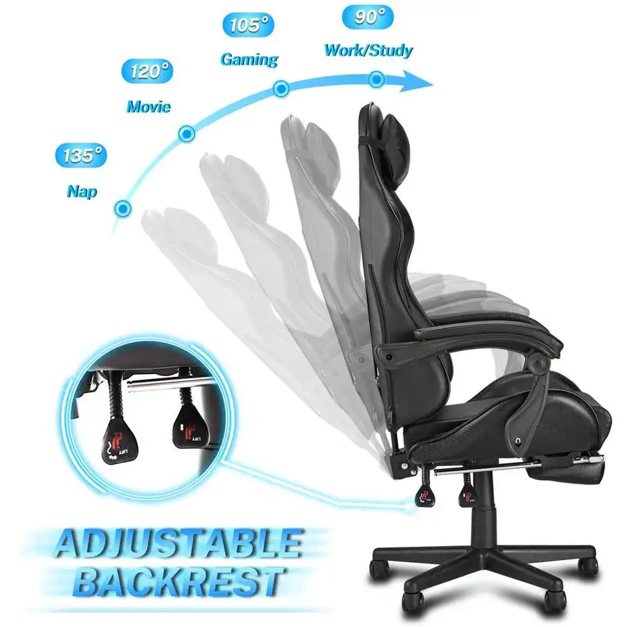 STGaming Gaming Chair With Footrest And Lumbar Support, Ergonomic Game Chair Height Adjustable Racing Gaming Chair With Headrest