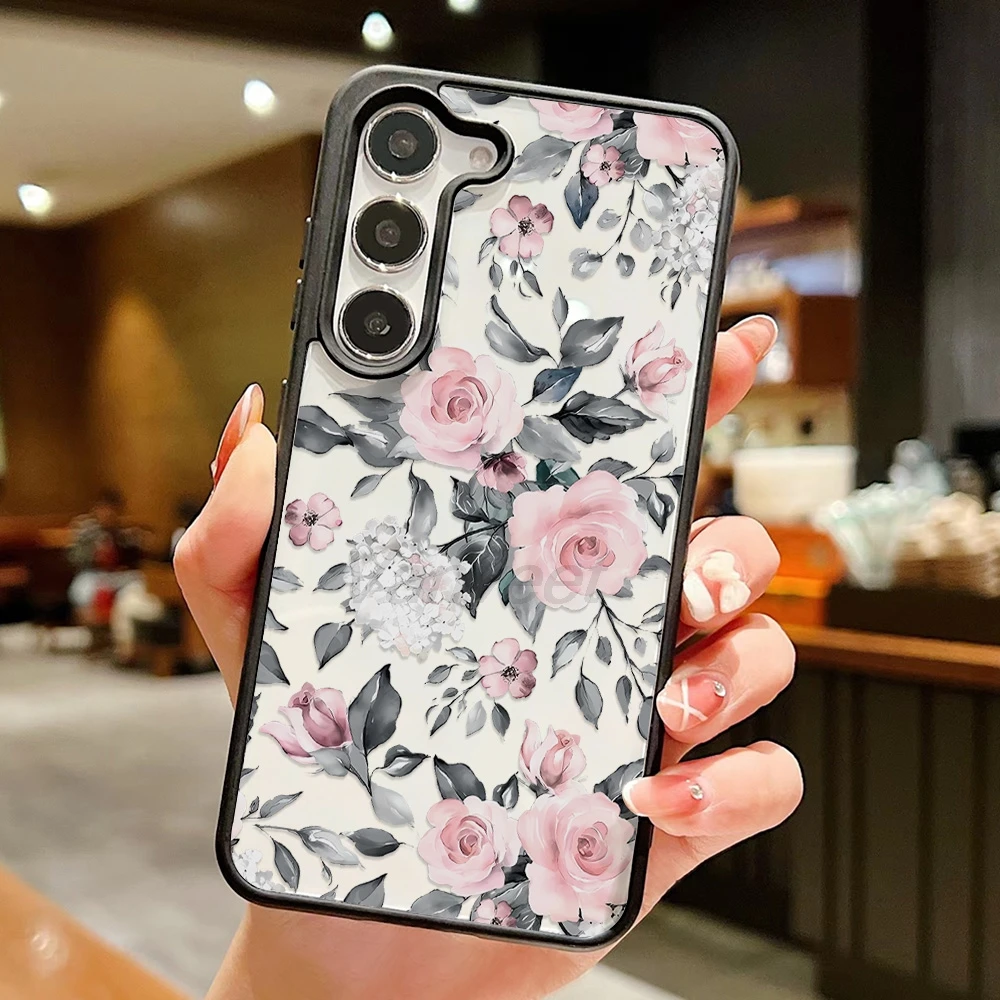 Flower Phone Case For Samsung A07 A57 5G A56 5G A37 A17 A55 For Samsung A16 A26 A05S A06 4G A25 A34  Hard Cover With Hand Strap