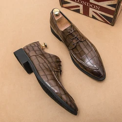 Casual British New Men Shoes Vintage Business Formal Dress Leather Shoes Work Lace-up Loafers Wedge Wedding Oxfords Men Shoes