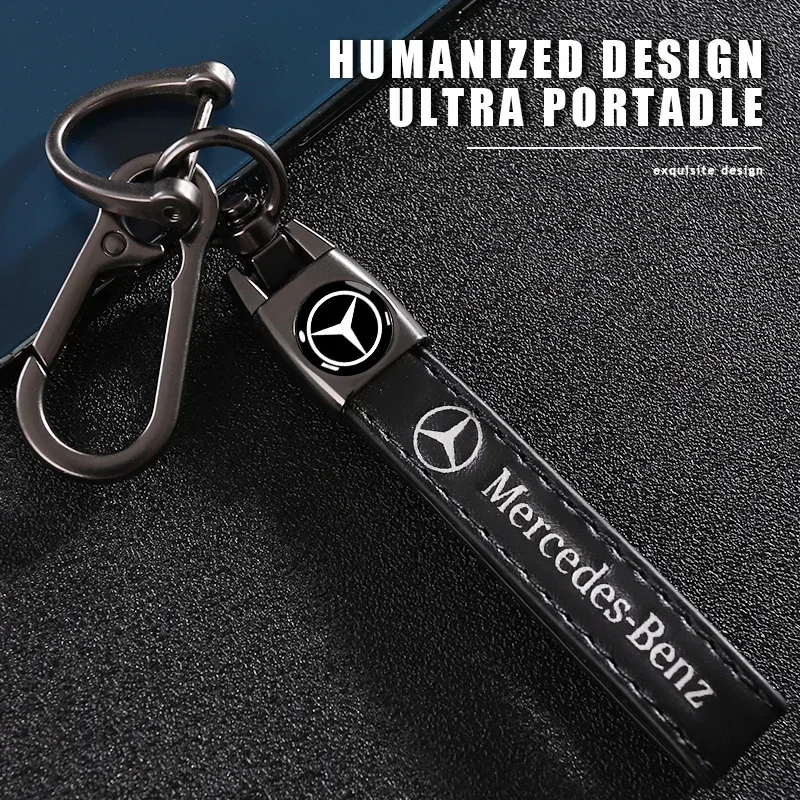 Car Metal Key Chain Auto Fine Leather Emblem Key Ring For Mercedes Benz AMG W203 W206 W220 W205 W211 W212 W201 W210 W108 GLC GLK