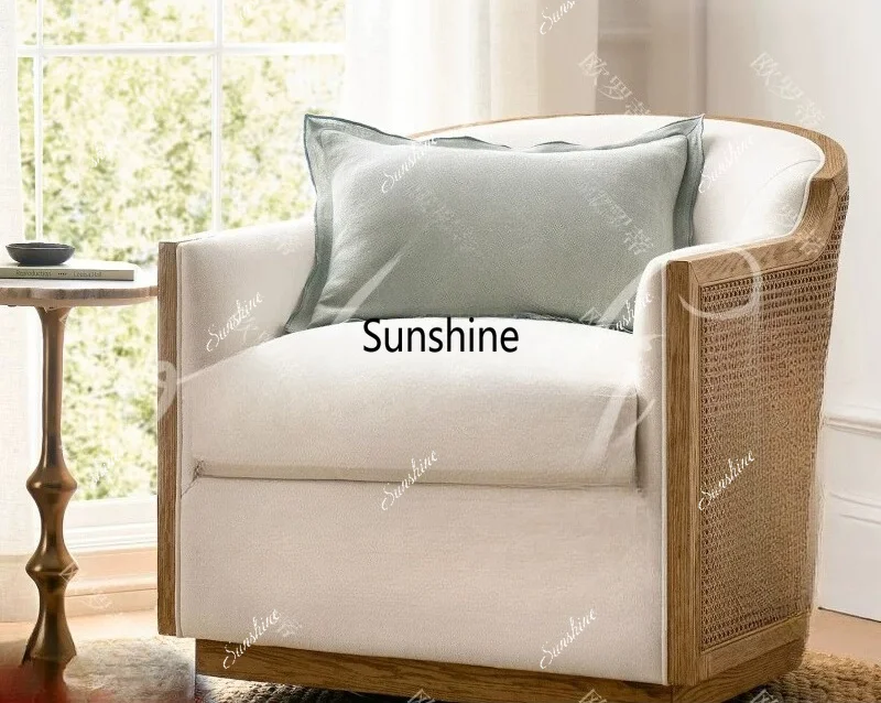 American retro rattan solid wood single sofa chair