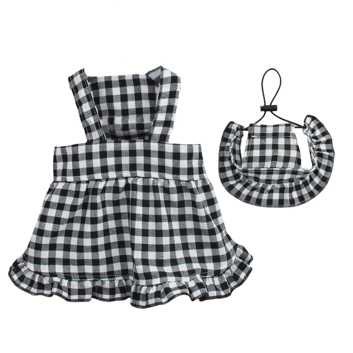 Fashion Dog Clothing Modern Style Black White Plaid Skirt With Hat Suit Dog Clothes Dresses Pet Accessories Puppy Summer Clothes