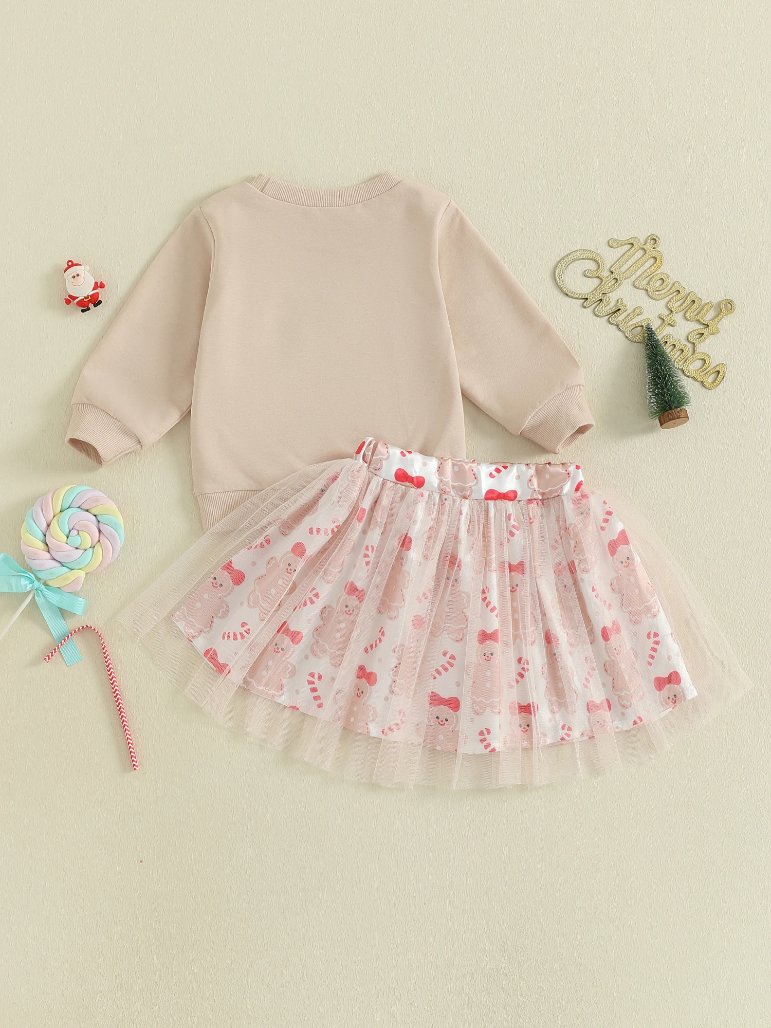 

Рождественский наряд для девочек, свитер с длинными рукавами и вышивкой Санта-Клауса и тюлевая юбка с принтом, комплект из 2 предметов для детей