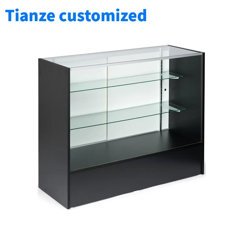 

(Customized) hot sale glass display showcase with LED light jewelry wooden display smoke retail shop tempered glass cab