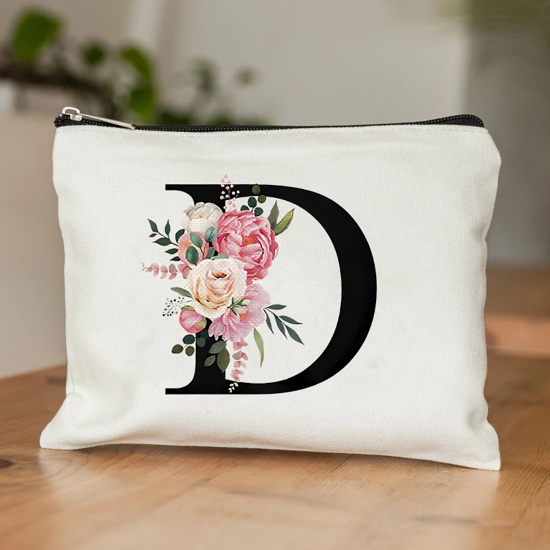 Sac de rangement cosmétique monogramme A-Z, cadeaux de graduation initiale pour l'enseignant, trousse de toilette imprimée fleurs pour demoiselles d'honneur, cadeaux de mariage