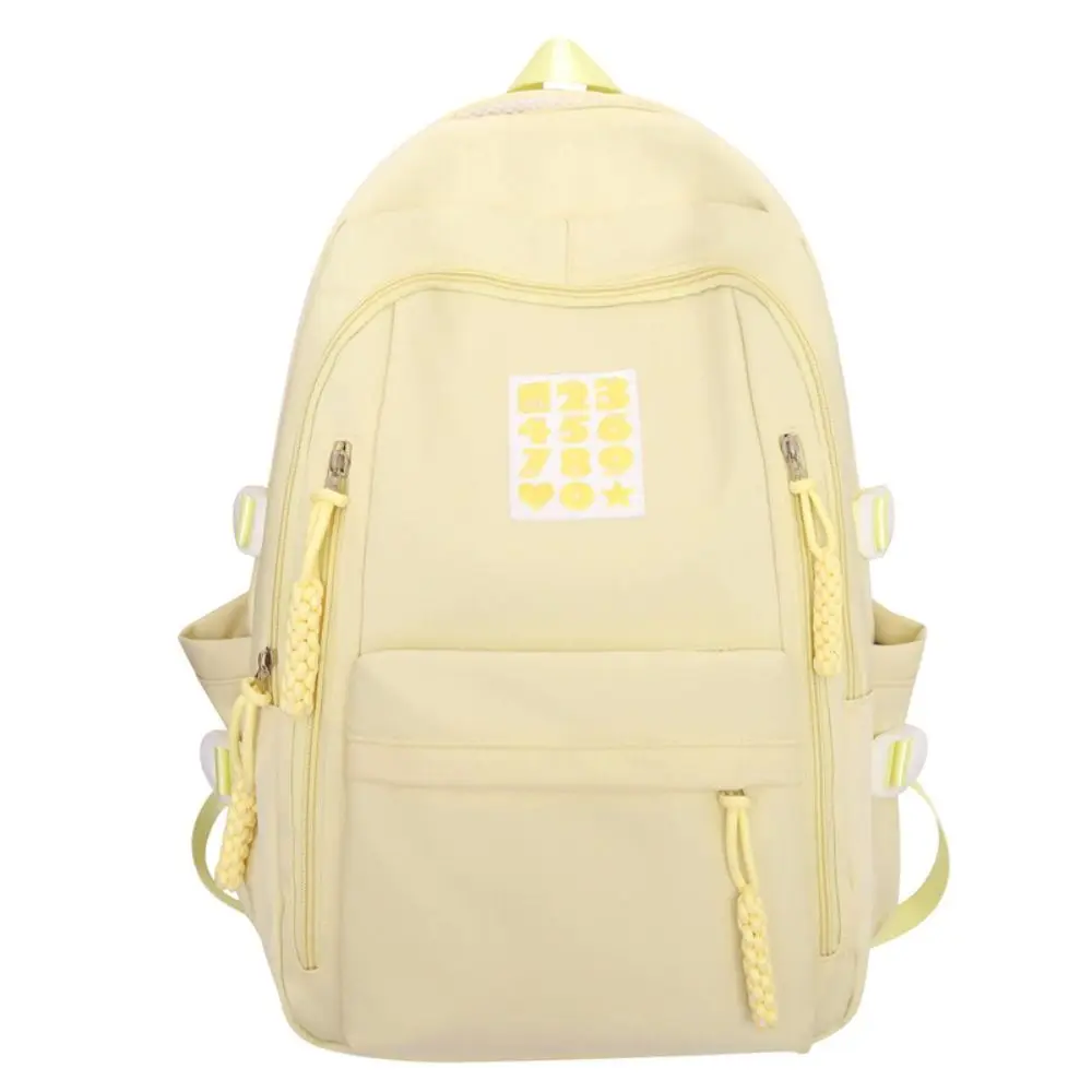 Cute Students Backpack Number Plain Bookbag Solid Color Large Capacity Rucksack Unisex