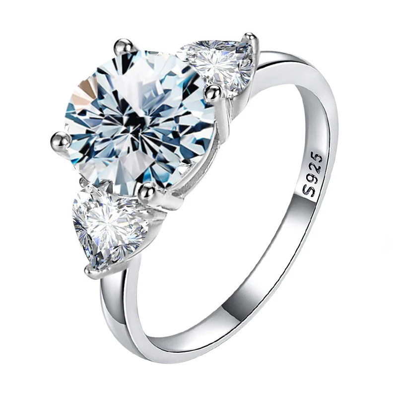 S925 فضة 3CT مويسانيتي مستدير الماس مزدوج الحب القلب أربعة مخالب خواتم للنساء مجوهرات الزفاف الخطوبة #4