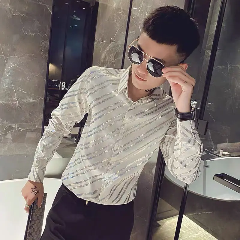 Spring Autumn New Fashion Striped Solid POLO Collar Long Sleeve Blouse Men\'s Clothing Casual Loose Thin Versatile Chaopai Shirts