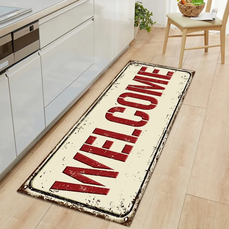 VIKAMA American-Style English-Letter Carpet, Kitchen And Bathroom Water-Absorbing Mat, Simple And Durable Home Decoration.