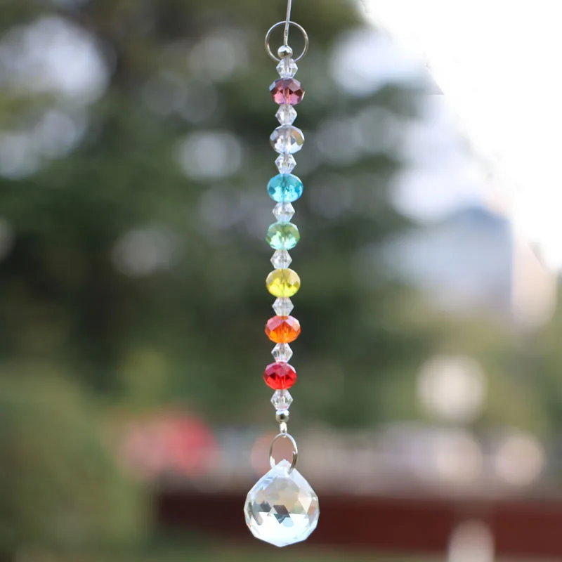 1PCS 20mm Crystal Ball Prism Chakra Colors Rondelle Beads Pendant Rainbow Maker Suncatcher Home Garden Decoration