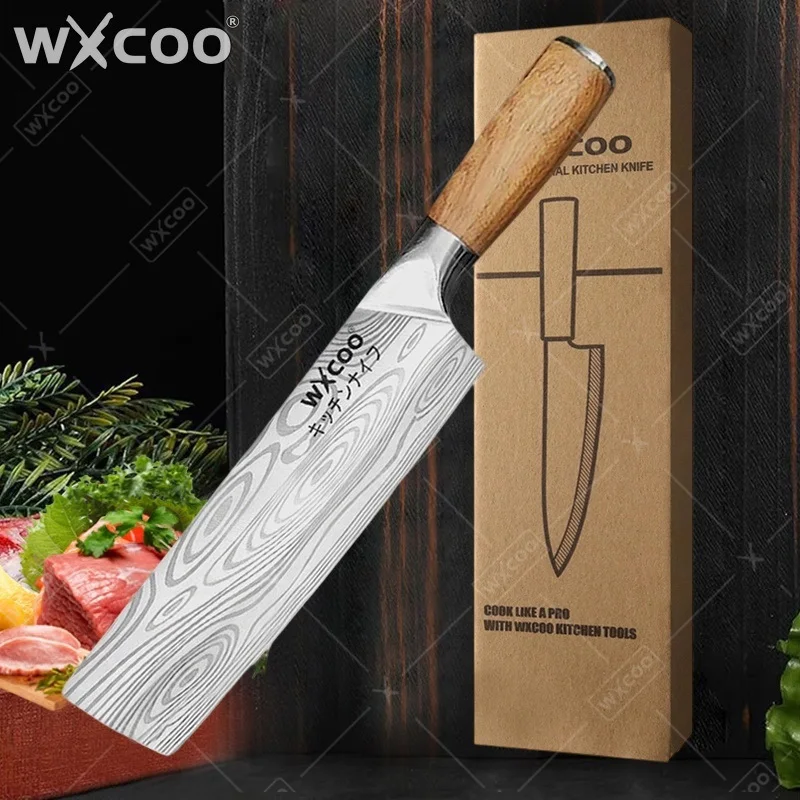 WXCOO Damascus Pattern Chef's Knife Dual-Purpose Household Chopping and Meat Slicing Professional Slicing Kitchen Knife Women's