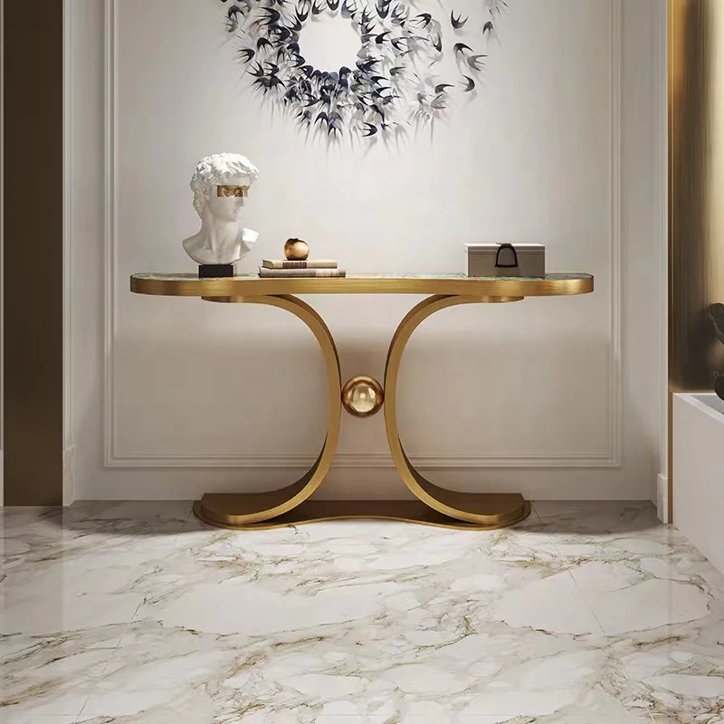 Light luxury style console desk white marble top with gold stainless steel base console tables living room furniture