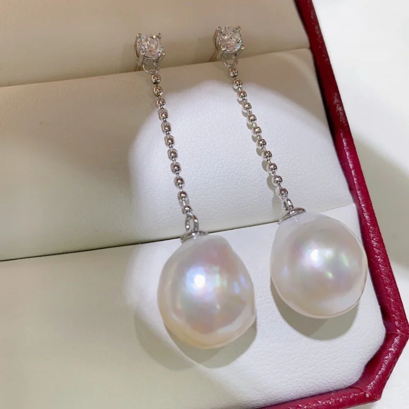 

SGARIT Natural Freshwater Baroque Pearl Eardrop Earrings For Women Sparkling Zircon 925 Sterling Silver Fashion Elegant Jewelry