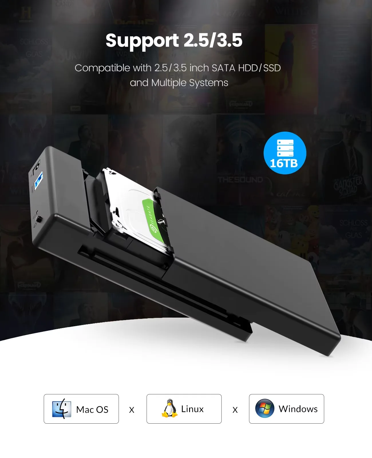 

ORICO 3.5 inch External Hard Drive Enclosure SATA to USB 3.0 HDD Case with 12V/2A Power Adapter Support UASP Tool free