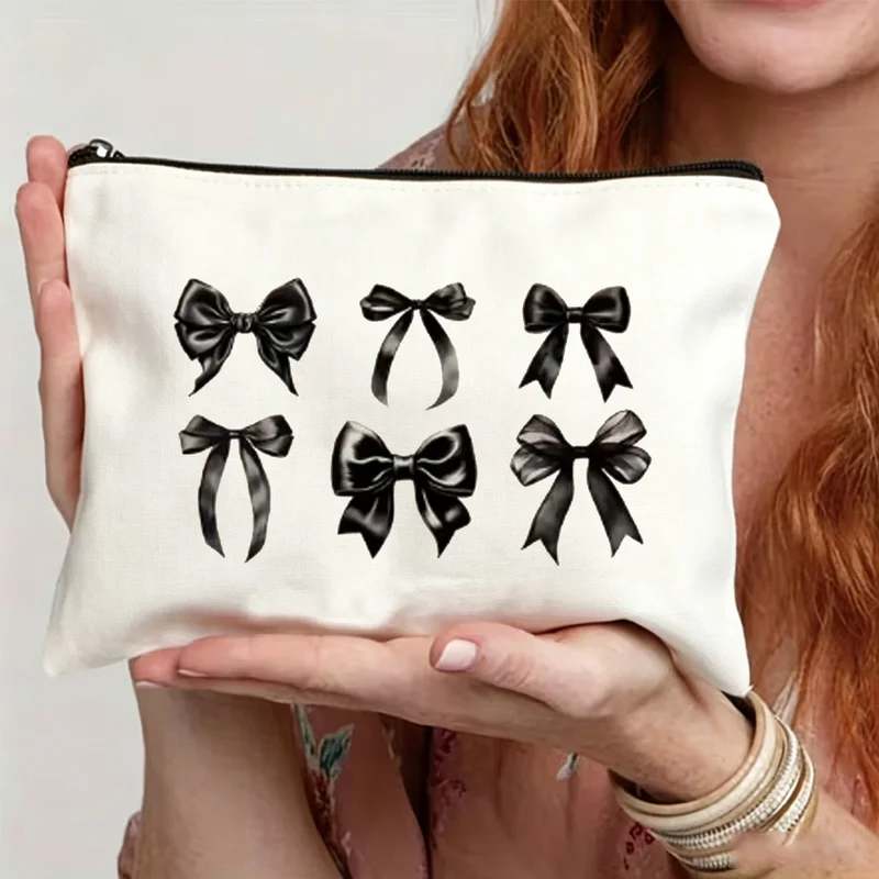 1Women's large-capacity zippered makeup and travel storage bag - Cute and sweet bow-patterned zipper storage bag，Popular styleY2