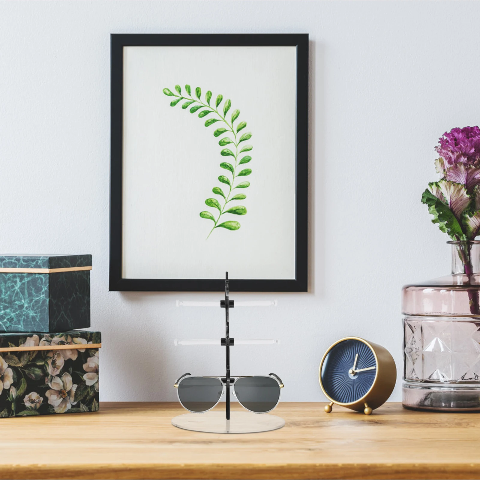 

Glasses Display Eyewear Holder Portable Desktop Storage Rack Plastic Desktop Organizer Storage Rack for Home Office Black