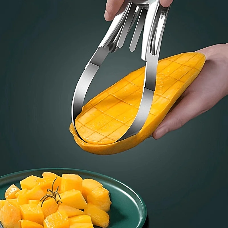 Mango Slicing Tool Stainless Steel Core Removal and Slicing Knife Multifunctional Fruit Cutter Quick Mango Meat Extractor