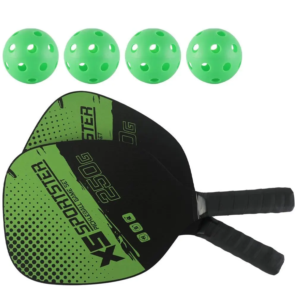 2pcs/set Wooden Pickleball Rackets 4pcs Pickleball Balls with Bag Pickle Ball Equipment Green Beginner Pickleball Paddle Set