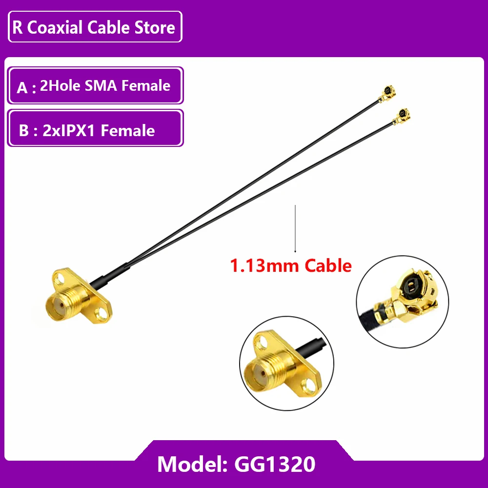 1PC 2Hole SMA Female to Dual MHF4  Female  U.fl Y Type Splitter Combiner RF1.13 0.81MM Pigtail RF Coaxial Extension Jumper