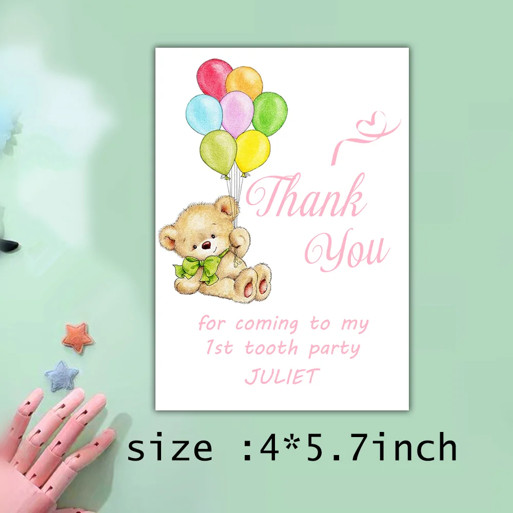 Blush Pink Floral Photo Thank You Card, First Birthday Note Card, Custom 1st Birthday Invite Card, One Instant Girl view 2