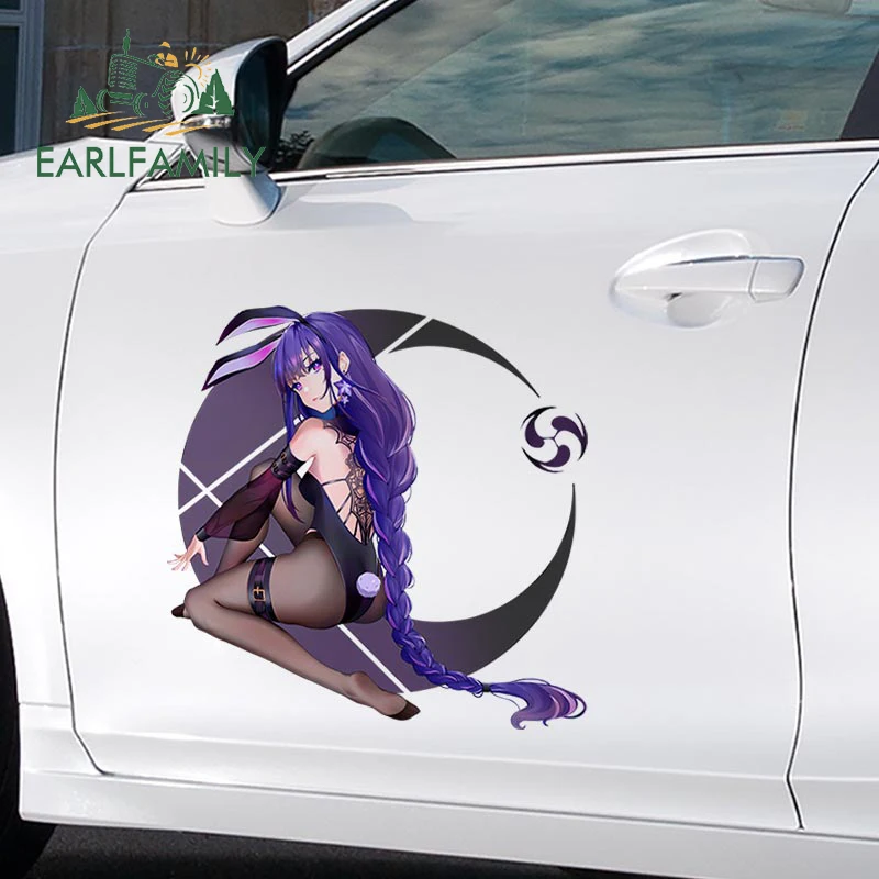 

EARLFAMILY 43cm x 20.7cm for Genshin Impact Raiden Shogun Car Stickers Personality Creative Decal Car Goods Racing Helmet Decals