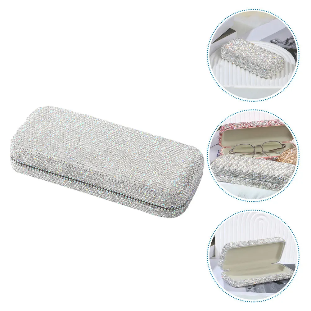 

Car Sunglasses Case with Rhinestone Hard Shell Eyeglass Holder for Women Portable Glasses Storage Box Travel Friendly Design