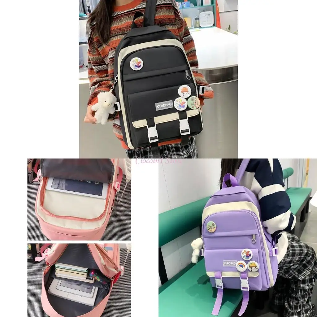 

Y1UB 5pcs Harajuku Women Laptop Backpack Nylon School Bags for Teenage Girls College Student Book Bag Rucksack