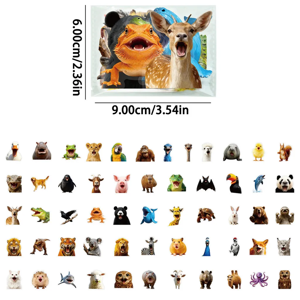 Funny Lifelike Creature Sticker Pack 56 Sheets, Transparent PET Animal Graffiti Stickers for Scrapbook Giajar Sticker Store