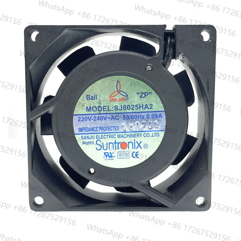 80mm AC 220V 240V Metal Frame Cooling Fan SJ8025HA2, High-Speed Dual Ball Bearing Fan for Server, Cabinet, Industrial Equipment