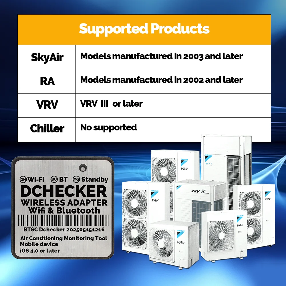 أدوات التشخيص واي فاي بلوتوث خدمة Dchecker لنظام Daikin VRV Skyair RA IOS Skygeek Trouble اطلاق النار 999172T 999187T