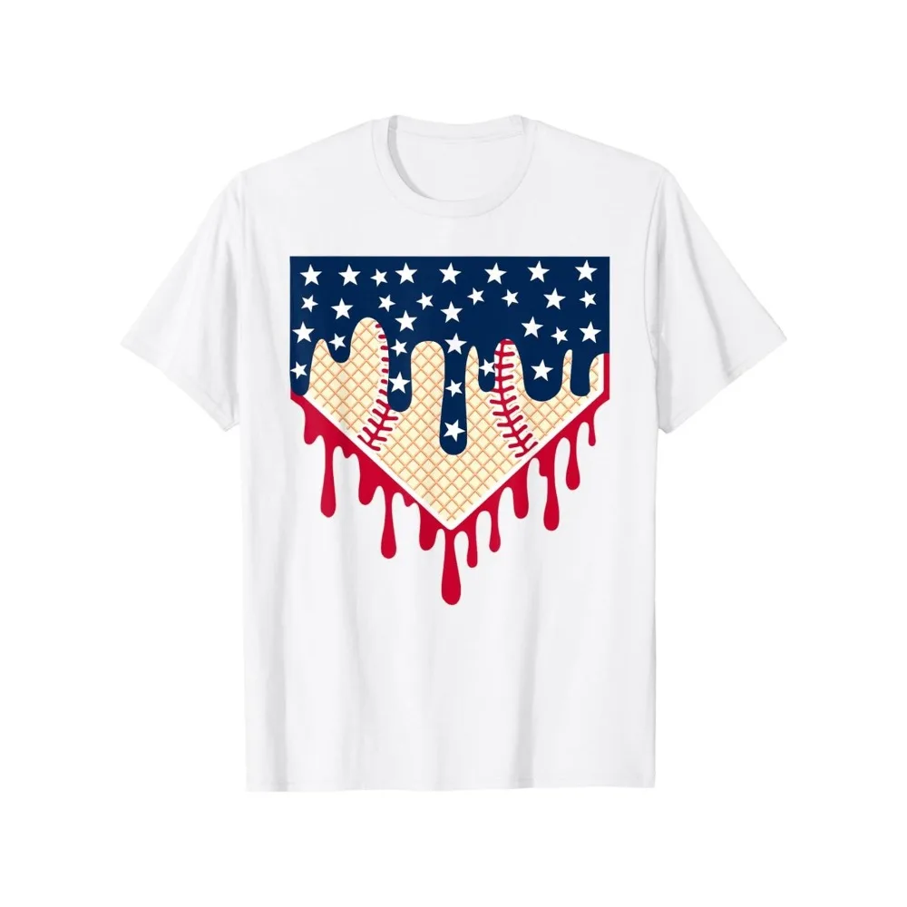 Camiseta Patriótica del 4 de Julio con Diseño de Béisbol y Helado para Hombre - Rojo, Blanco y Azul, Bandera Americana con Estrellas y Rayas