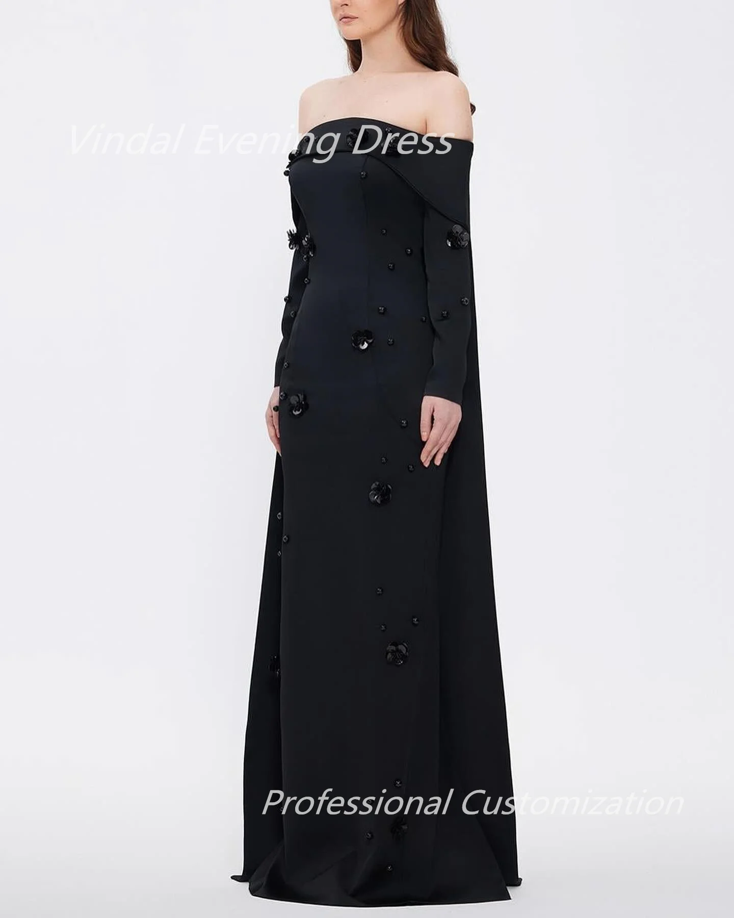 Vindal Evening dresses Crepe Appliques Floor-Length Long-sleeve Strapless  Exquisite Gorgeous High-Quality السعود For Woman 2024