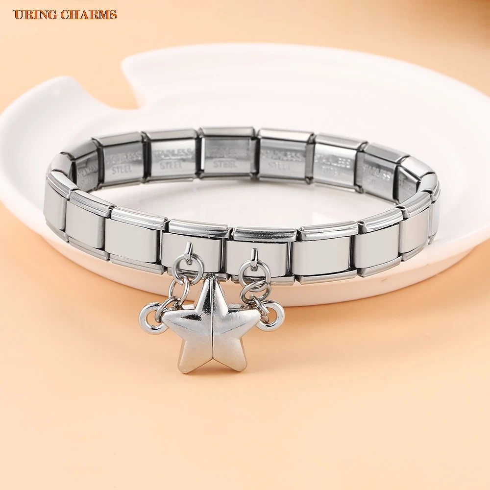 Breloque magnétique amovible en forme d'étoile URING, compatible avec les bracelets en acier inoxydable de 9 mm, pour la création de bijoux DIY, perles de mode