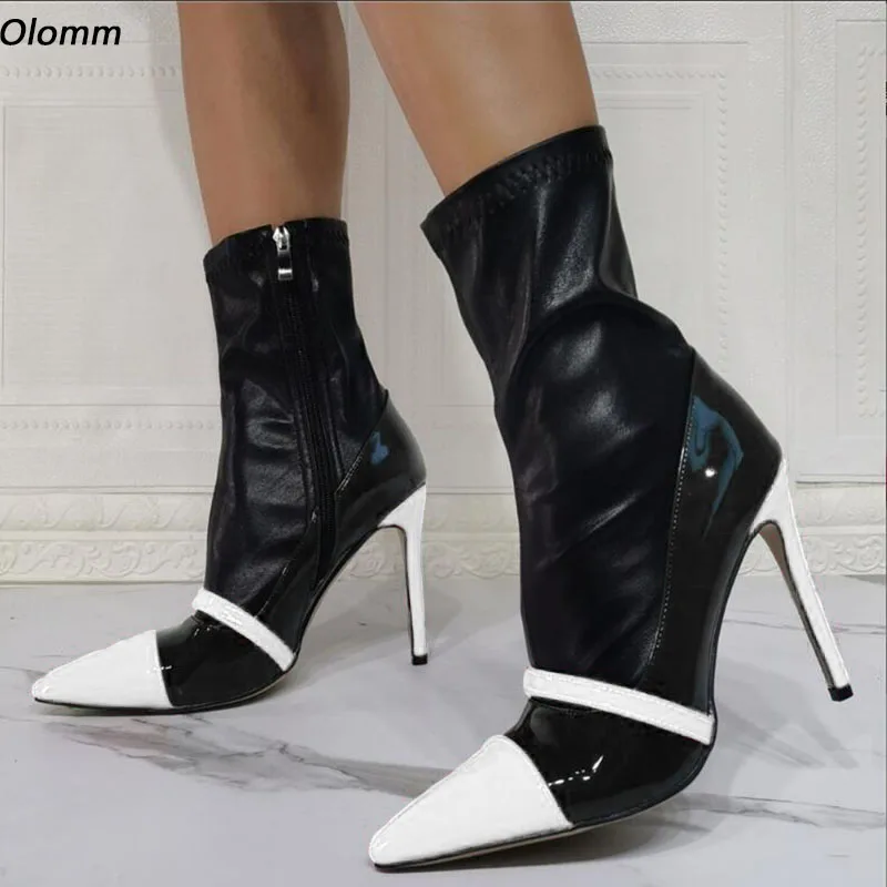 Olomm-Bottes de rinçage faites à la main pour femmes, fermeture à glissière latérale, talons aiguilles, Parker pointu, chaussures de soirée rouges, grande taille US 5-15, printemps