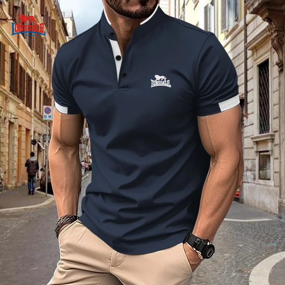 New Men's Embroidery Brand Waffle Henley Short Sleeved Polo Shirt, Summer Fashion, Business Casual Multifunctional Top