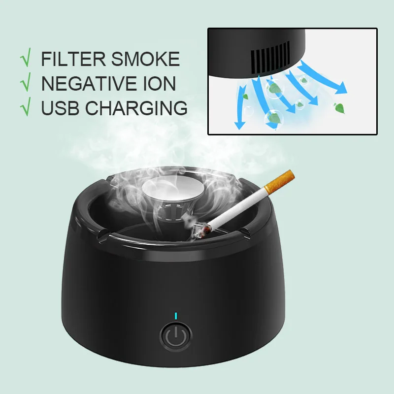 Household Air Purifier HEPA Desktop Cigarettes Smoke Gas Ash Filtration Ashtray with Negative Ion Air Purification System Gift