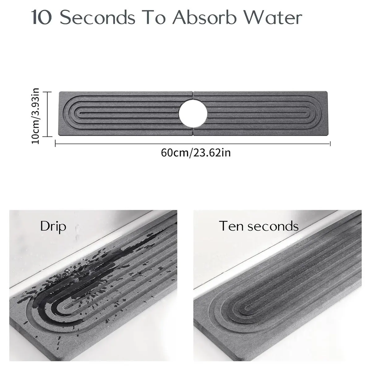ETRT Faucet Mat for Kitchen Sink,Diatomite Fast Drying Stone Sink Tray,Faucet Splash Guard for Bathroom Counter Large
