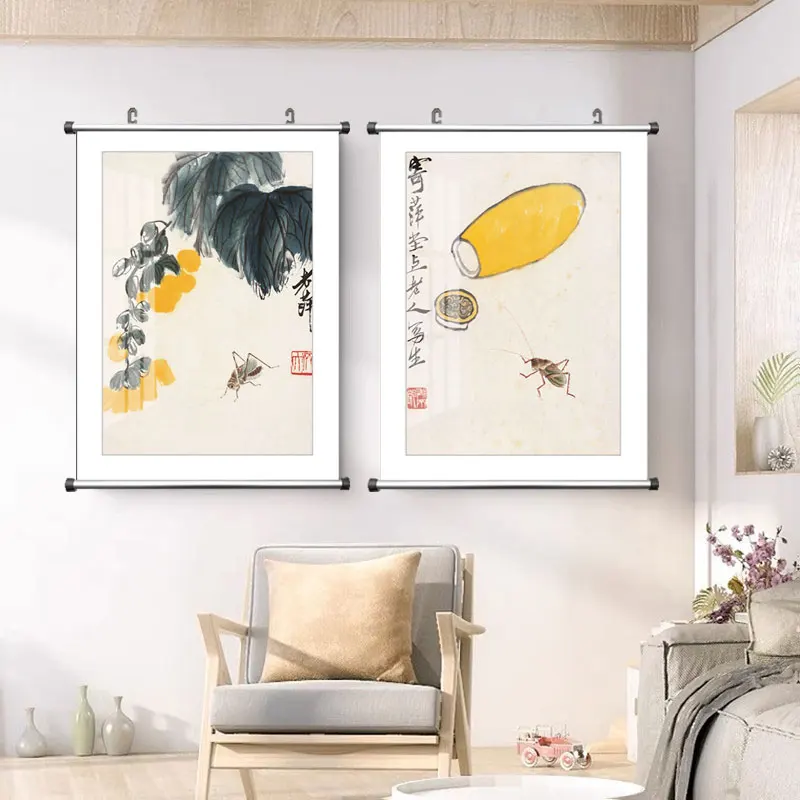 Teahouse Decor Chinese Famous Canvas Painting Qi Baishi Fruit Peach Zen Wall Art Poster Picture Print Office Living Room Home