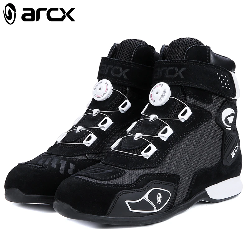 ARCX-Botas de proteção para motocicletas, botão respirável masculino, equipamento de equitação durável anti-queda, sapatos pretos, design de ajuste,