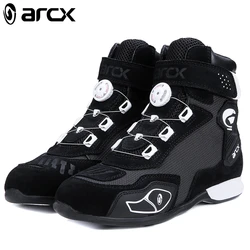 ARCX-botas protectoras para montar en motocicleta para hombre, zapatos de verano transpirables con ajuste de perilla, diseño anticaída, equipo duradero, color negro