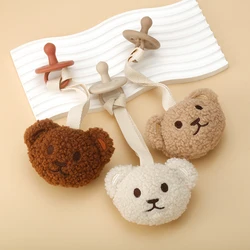 Baby Pacifier Clip Sherpa Plush Bear Comfoter Handmade Embroidered Multi-purpose Baby Dummy Soother Holder Clip Chain Toys