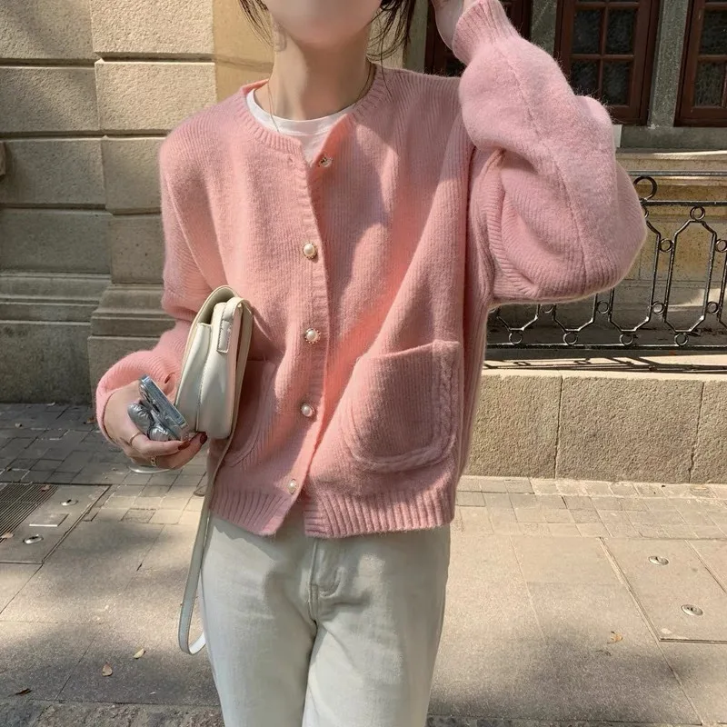 Elegant Women Sweater Cardigan Loose Solid Single Breasted Short Jackets Korean Style Autumn Winter Cute Sweet Girls Loose Coat